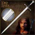 Hand-forged Andúril Sword of Narsil replica with sharp steel blade and leather scabbard – Lord of the Rings Aragorn collectible"