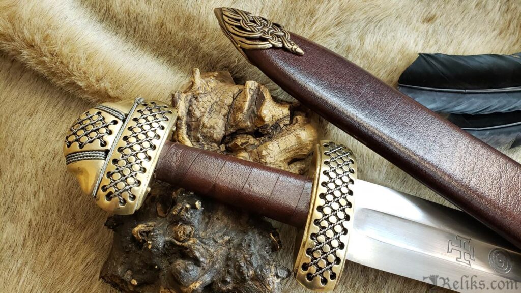 "Premium Viking sword replica featuring double-edged blade, rune engravings, and ceremonial sheath. A must-have for Norse mythology fans, LARP warriors, and historical reenactors."