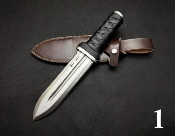 Thorfinn Dual Daggers Replica by Ashblades displayed as part of a cosplay layout, highlighting the matching blades’ authentic anime styling, forged steel finish, and handcrafted details. Perfect for conventions, Halloween costumes, fantasy decor, or gifting to Vinland Saga enthusiasts.